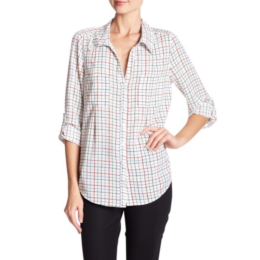 Joie Plaid V-neck Long Sleeve Blouse